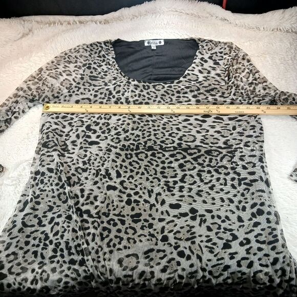 Wilde Cheetah Print Sheer Lined Scoop Neck Tunic/Blouse Long Bell Sleeve 3X VNTG - Picture 8 of 12